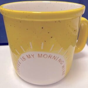 “Coffee..Morning Wine” Coffee & Wine Lovers Mug Cup Yellow Speckle Hallmark
